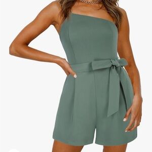 Kate Kasin Olive Green One Shoulder Romper